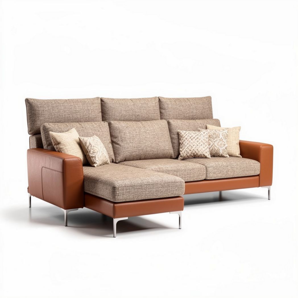 Leather sectional sofa with adjustable back cushions and decorative pillows 200 x 90 x 85cm