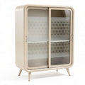 Glass door storage cabinet in beige 80 x 40 x 120cm for home organization