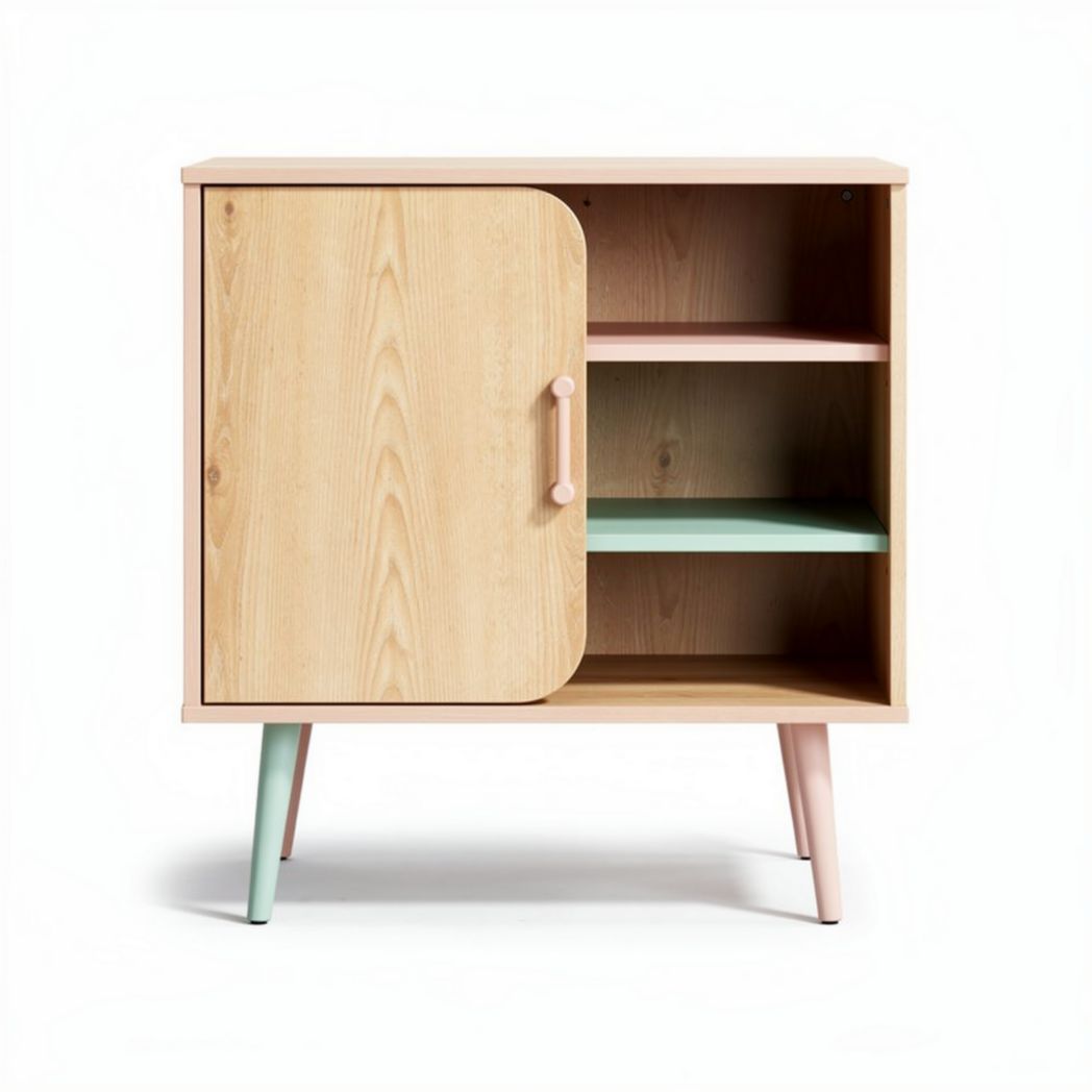 Wooden storage cabinet with door and shelves in pastel colors 50 x 40 x 80cm