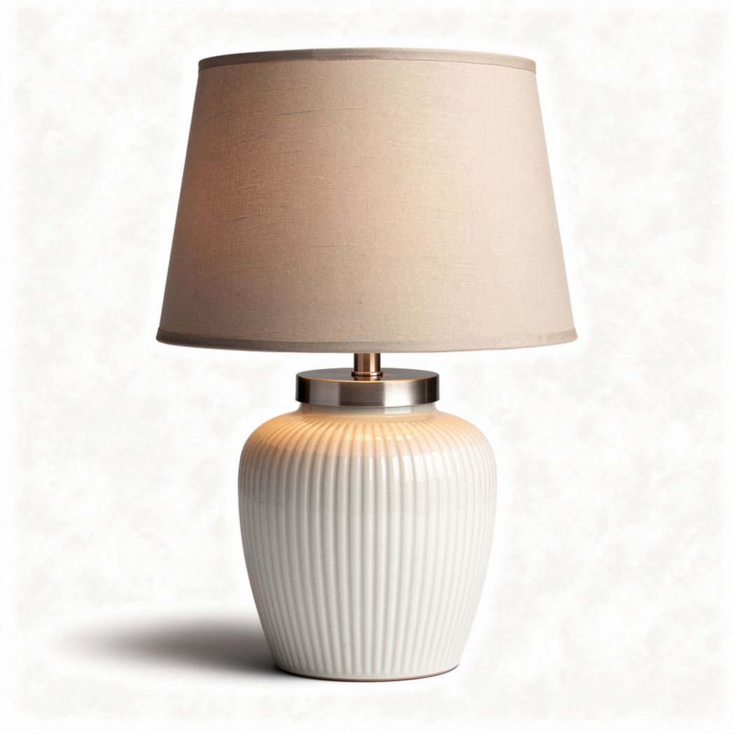 Ceramic table lamp with linen shade for bedside lighting 30 x 30 x 50cm