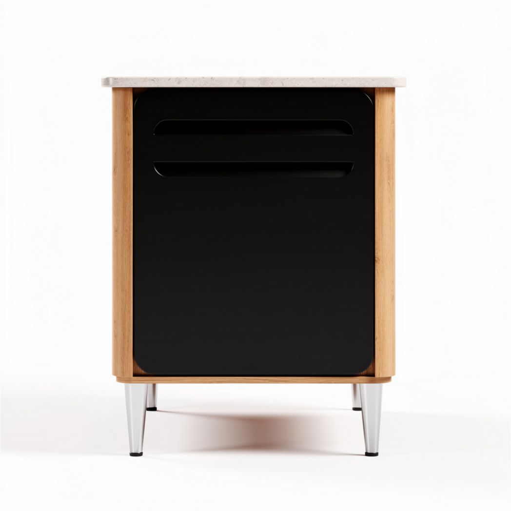 Wooden kitchen cart with black laminate door and marble top 45 x 40 x 60cm