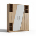 Wooden storage cabinet with white and wood finish featuring multiple shelves and doors 180 x 90 x 40cm