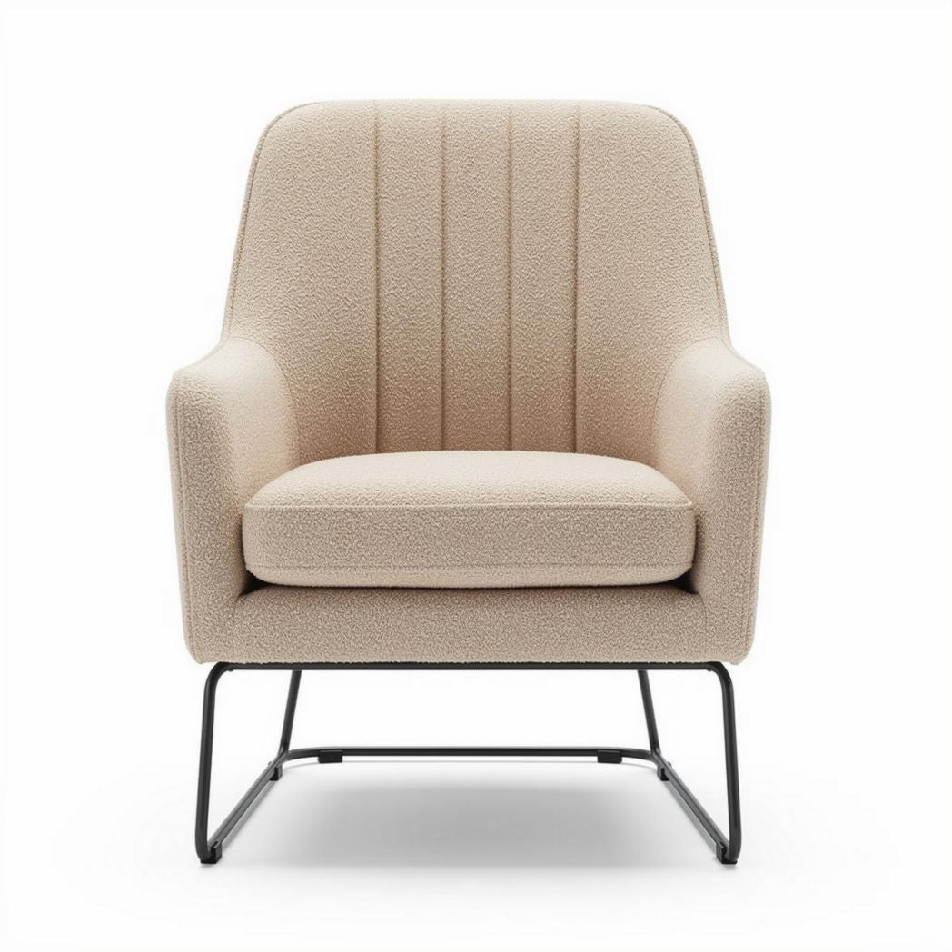 Textured cream accent chair with metal frame and comfortable seat 70 x 70 x 80cm