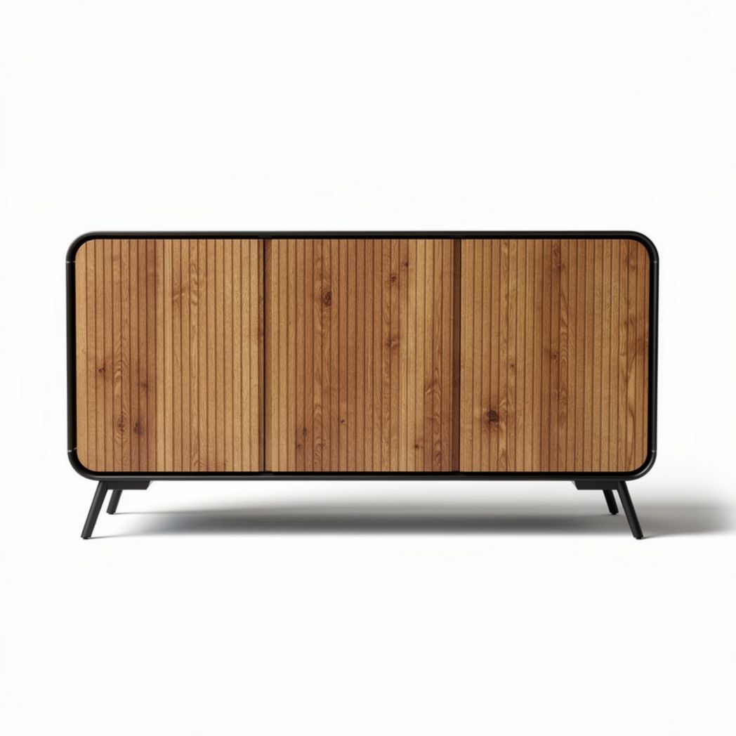 Wooden sideboard with metal legs for living room storage 120 x 40 x 70cm