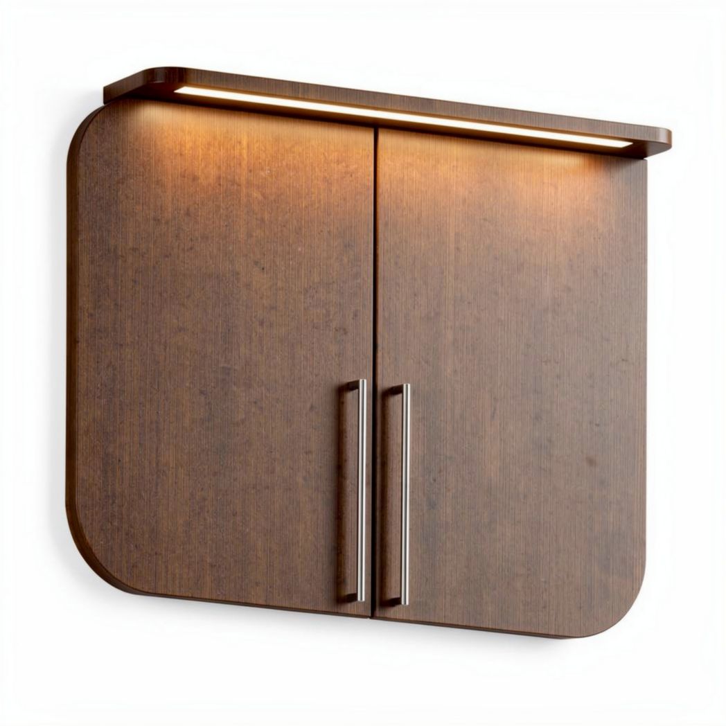 Wall-mounted cabinet with integrated lighting in walnut finish 60 x 30 x 30cm