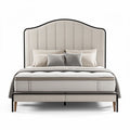 Upholstered bed frame with a curved headboard in beige fabric 200 x 160 x 120cm
