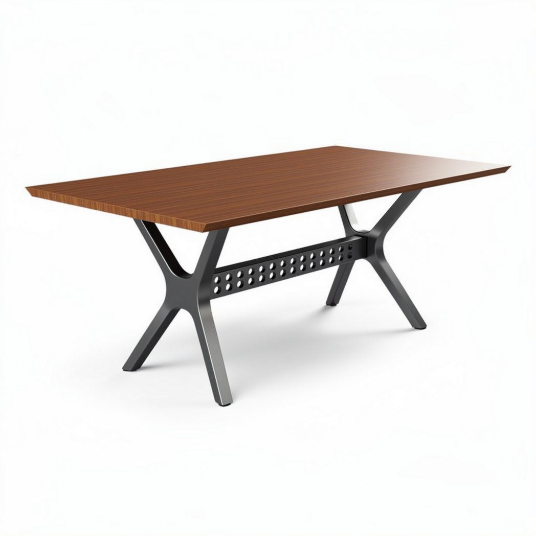 Wooden dining table with modern metal legs 150 x 75 x 75cm walnut finish