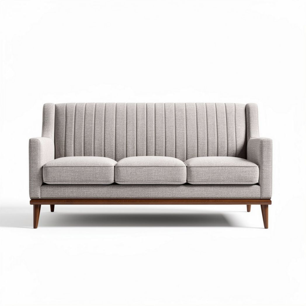 Upholstered linen blend sofa with ribbed design and wooden legs 200 x 90 x 85cm
