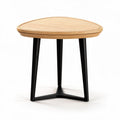 Wooden end table with black metal legs and triangular shape 50 x 50 x 45cm