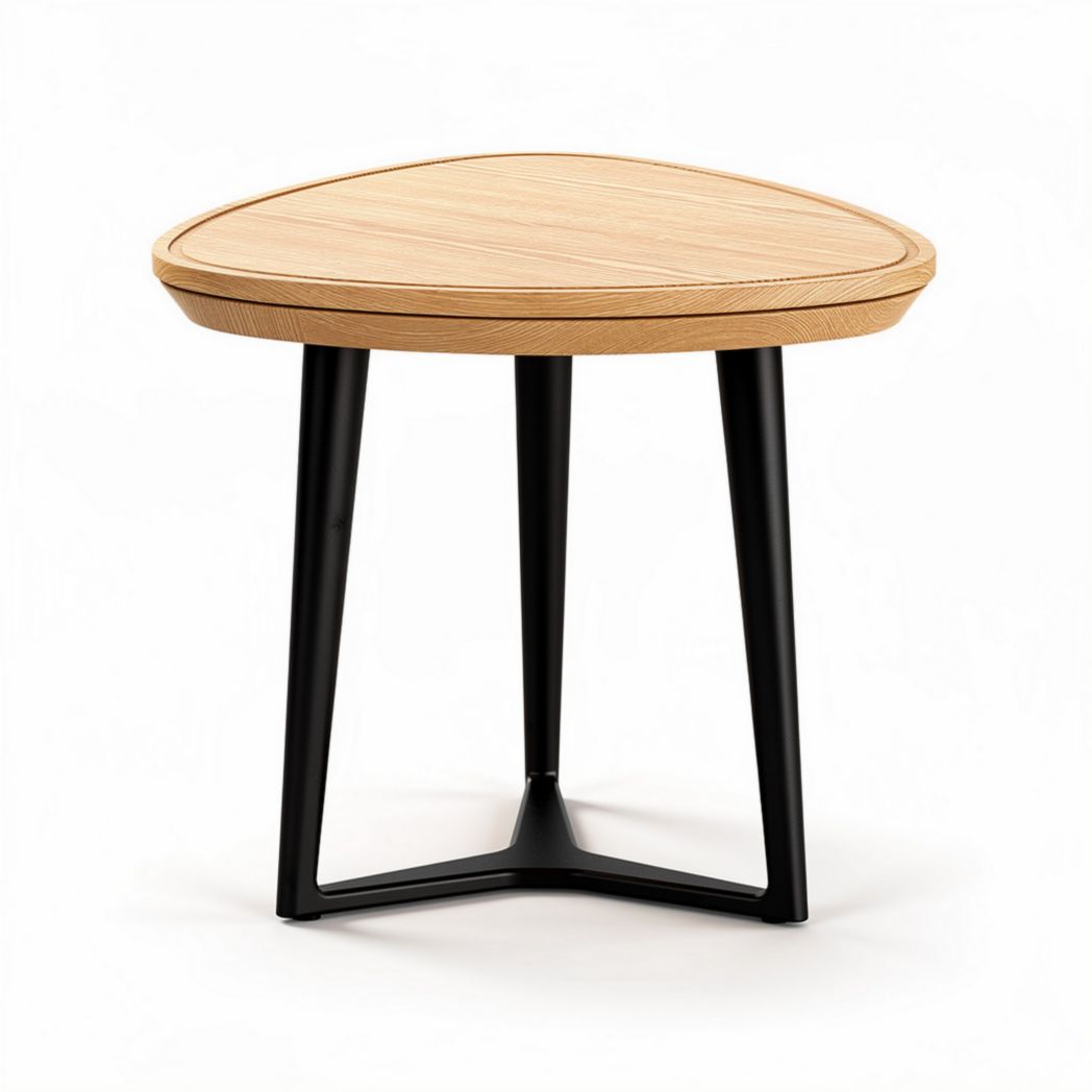 Wooden end table with black metal legs and triangular shape 50 x 50 x 45cm