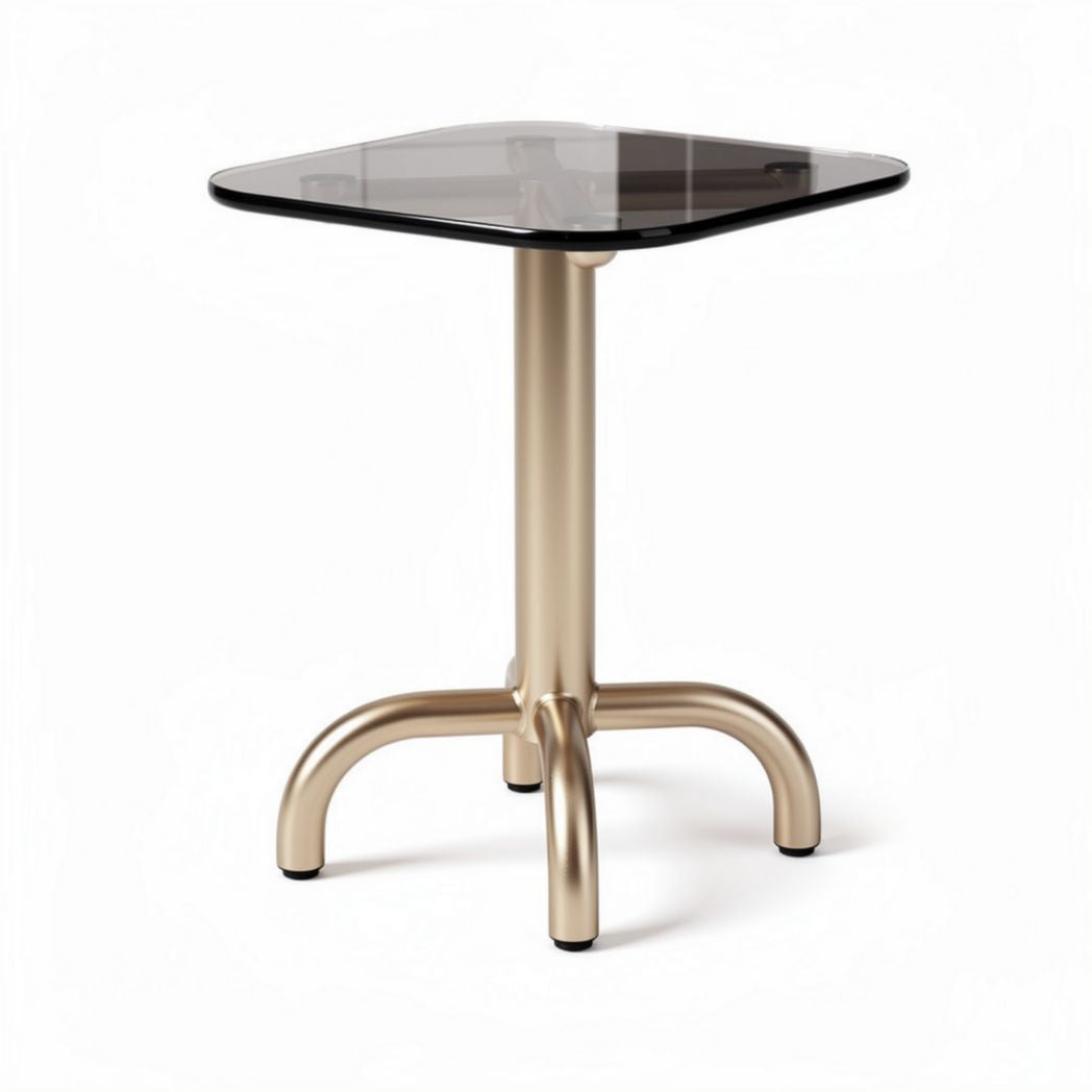 Square side table with glass top and metal base in gold 60 x 60 x 75cm