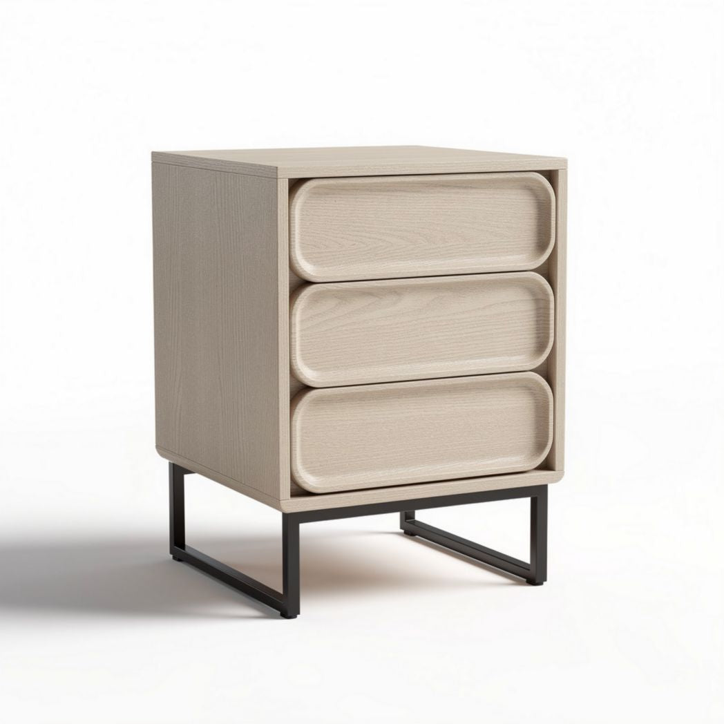Wooden nightstand with three drawers and metal legs 45 x 40 x 50cm