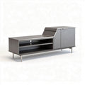 Modern gray TV stand with storage cabinets and sleek metal legs 60 x 16 x 30 inches