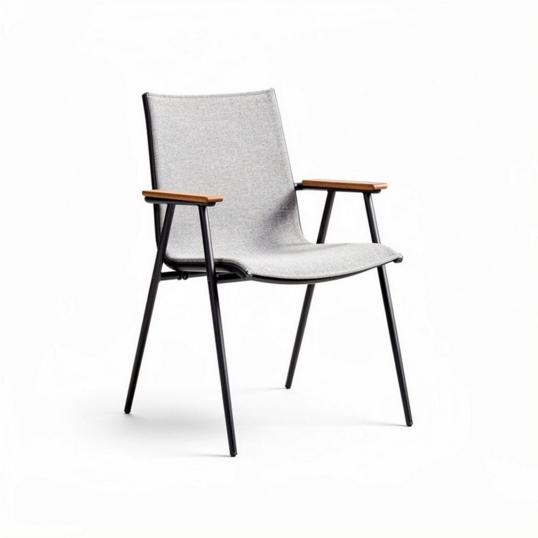 Modern lightweight armchair with gray fabric seat black metal frame 70 x 60 x 90cm
