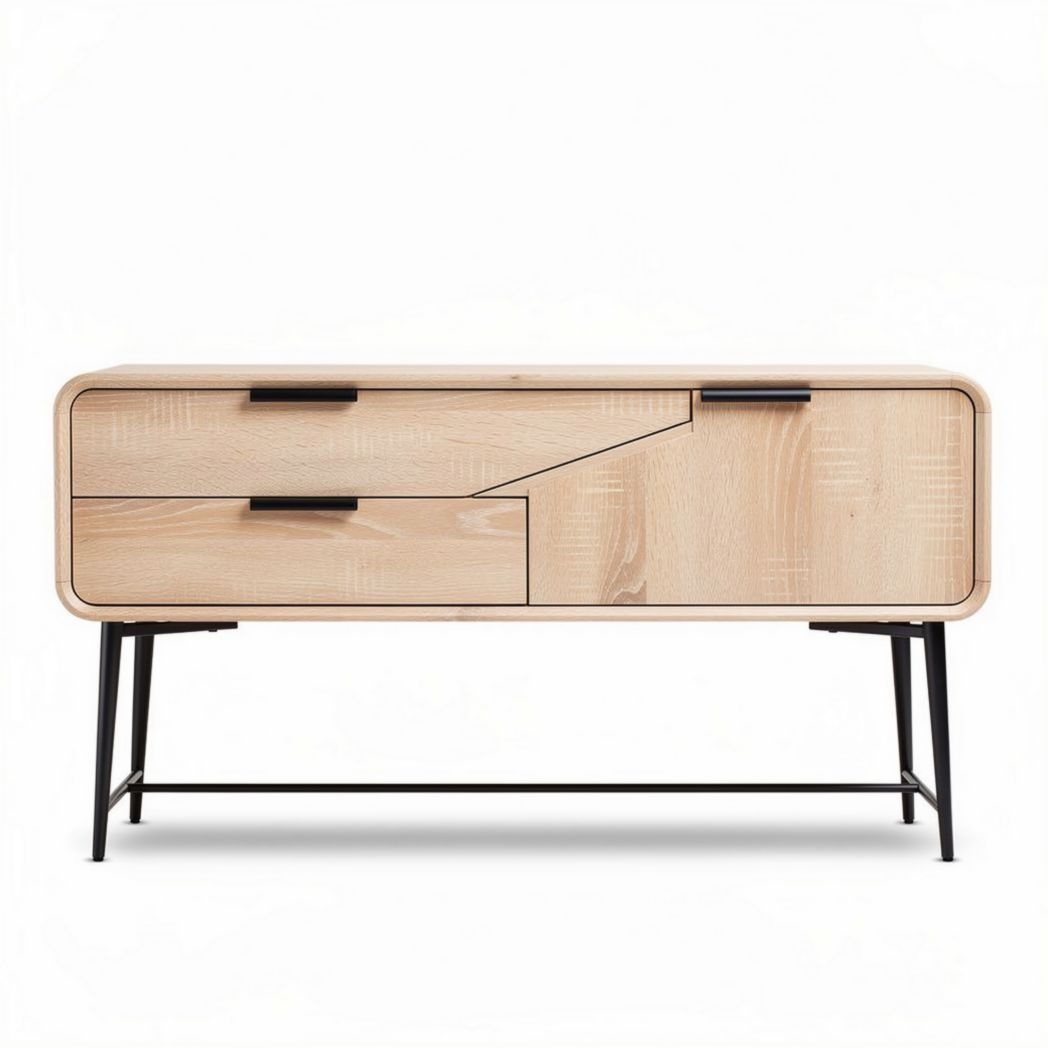 Wooden media console cabinet with black metal legs 120 x 40 x 50cm